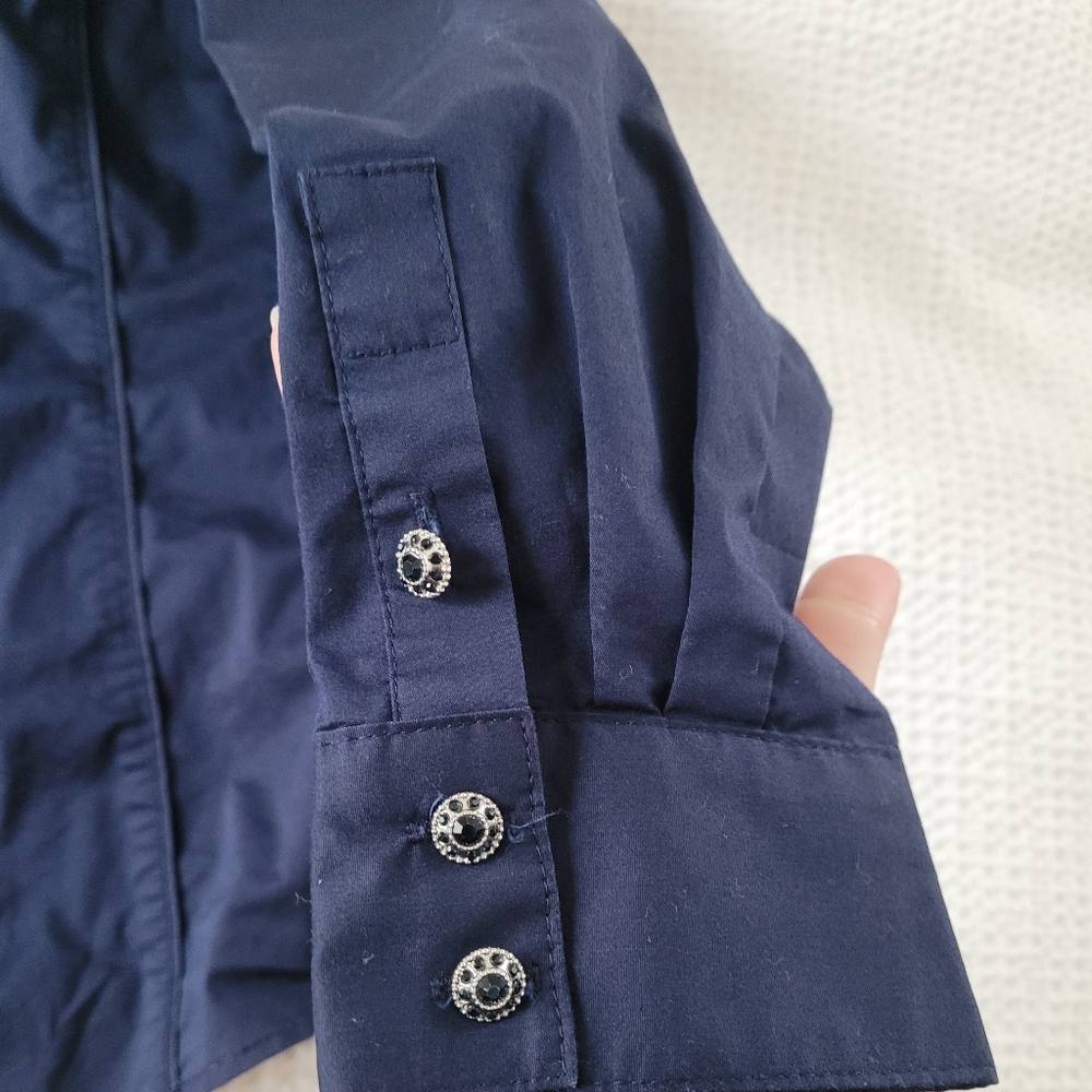Navy button down blouse - Picture 2 of 6